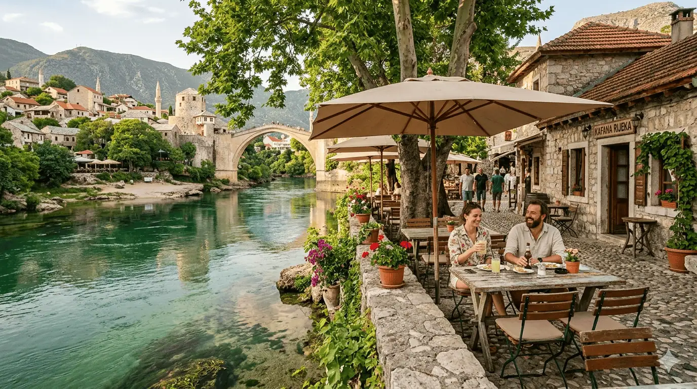 Illustration of a table laid for a long lunch in Trebinje